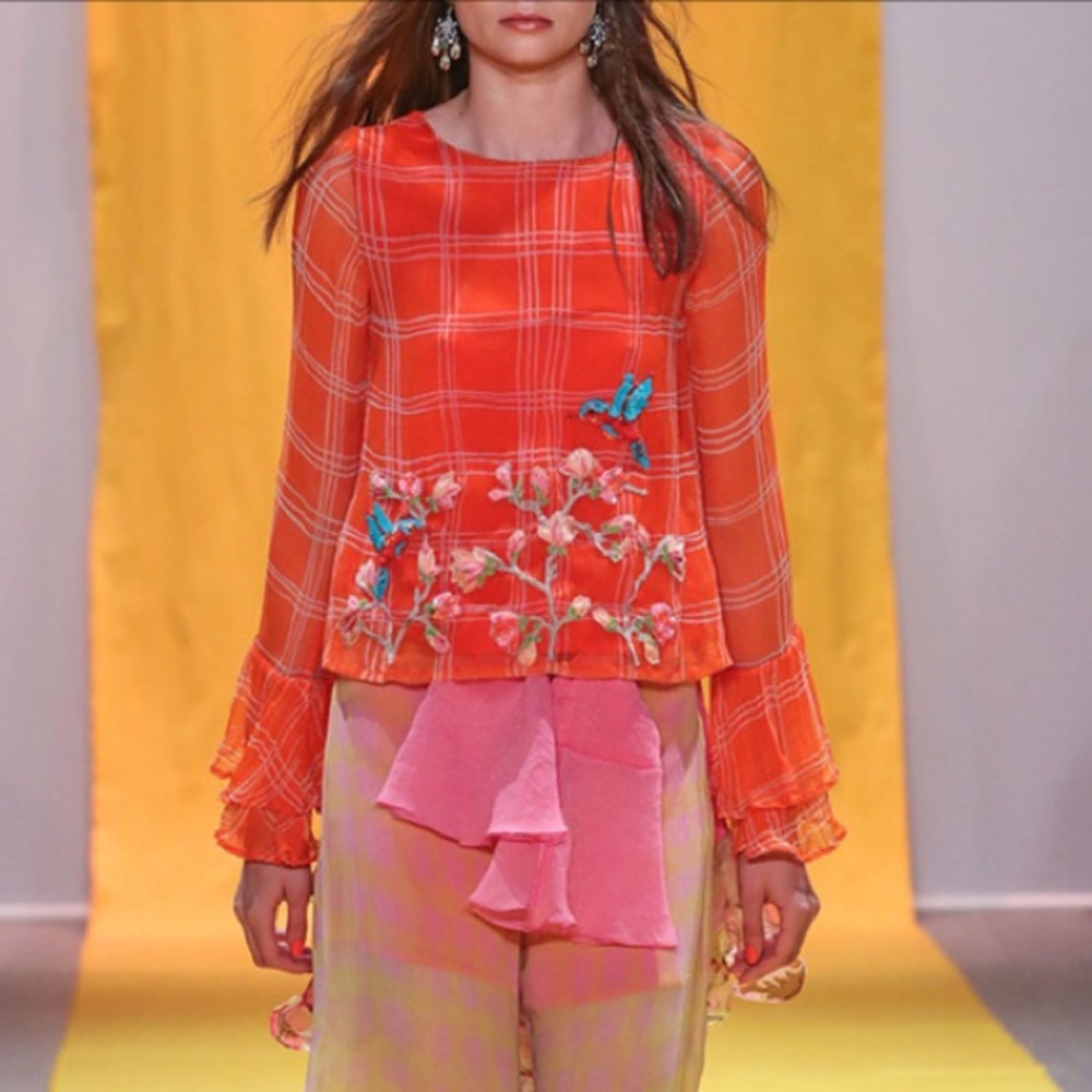 NWT Roopa Hummingbird & Floral Embroidered Blouse